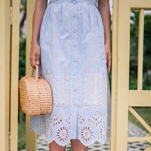 Sea New York NY Exploded Eyelet Stripe dress 8 blue